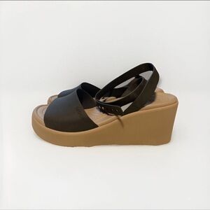 CROCS Black and Tan Wedge Sandals